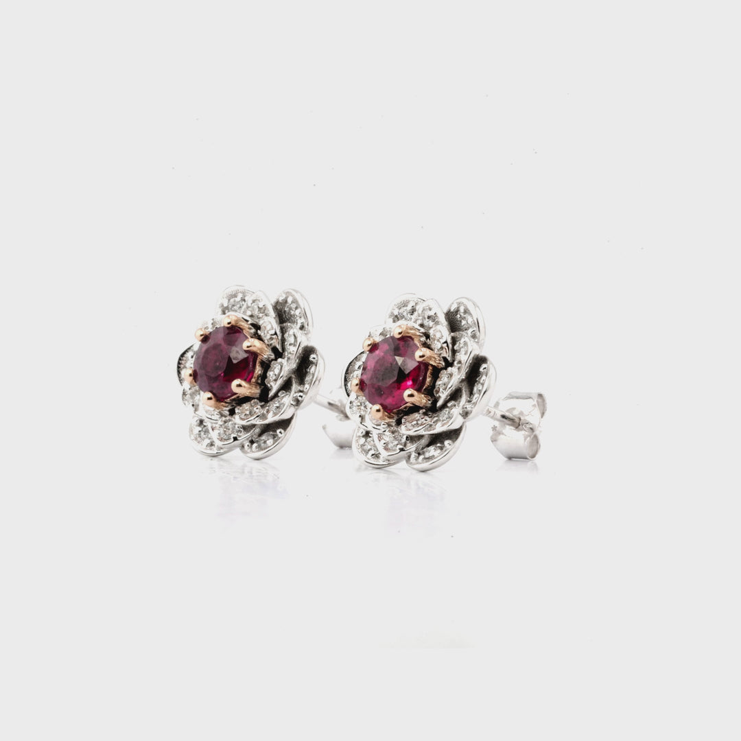 1.27 Cts Ruby and White Diamond Earring in 14K Two Tone