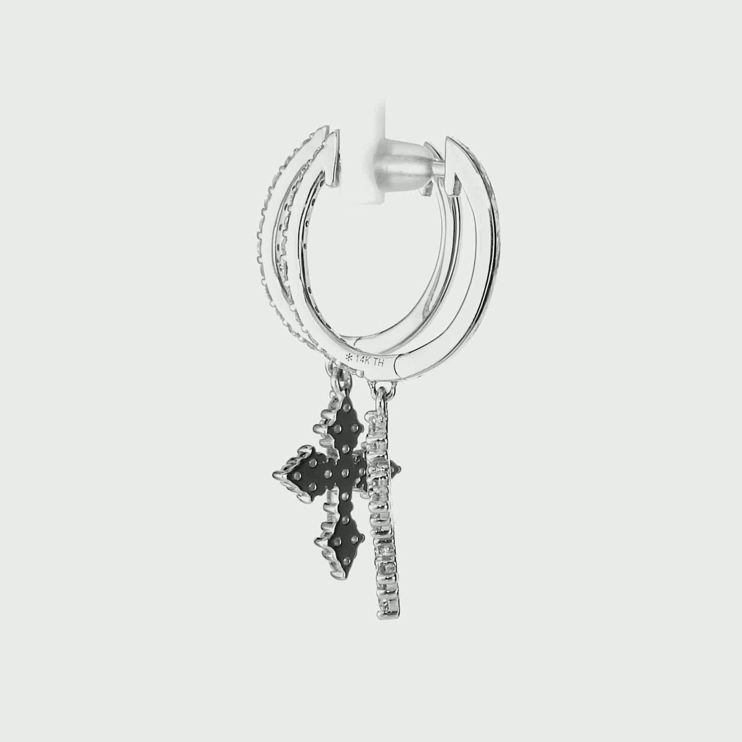 0.54 Cts White Diamond Cross Earring in 14K White Gold