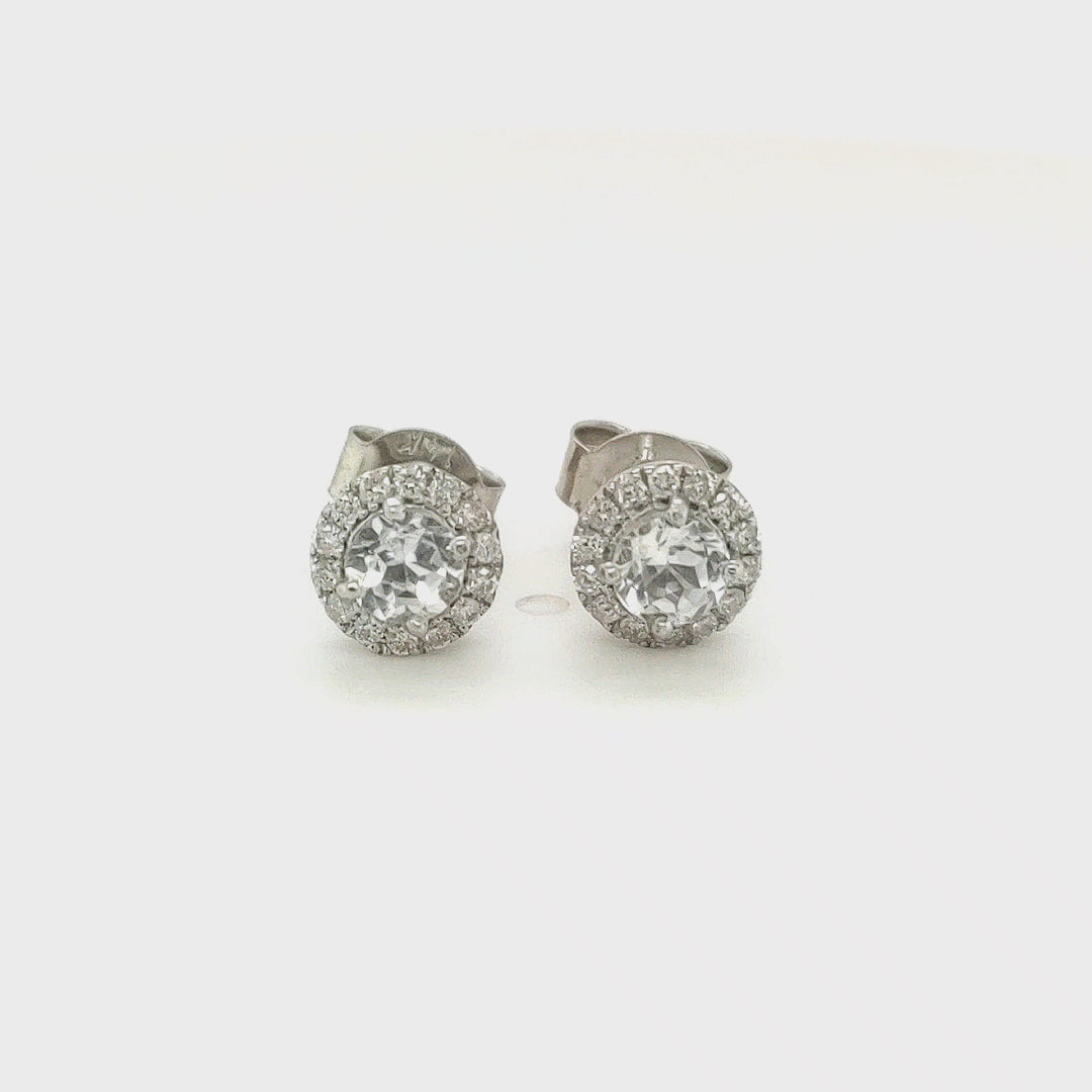 0.60 Cts White Topaz and White Diamond Earring in 14K White Gold