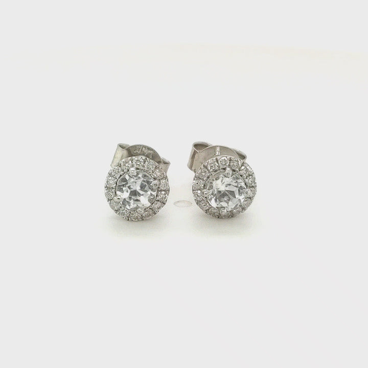 0.60 Cts White Topaz and White Diamond Earring in 14K White Gold