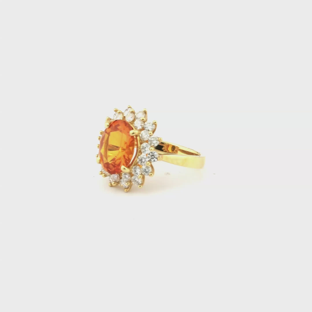 4.85 Cts Yellow Sapphire and White Diamond Ring in 14K Yellow Gold
