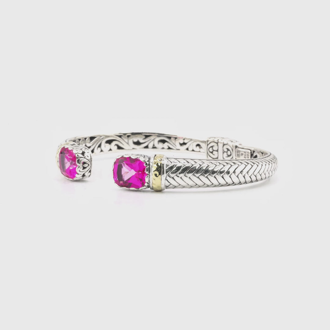 1.20 Cts Pink Topaz Cuff Bracelet in Two Tone 925 Silver