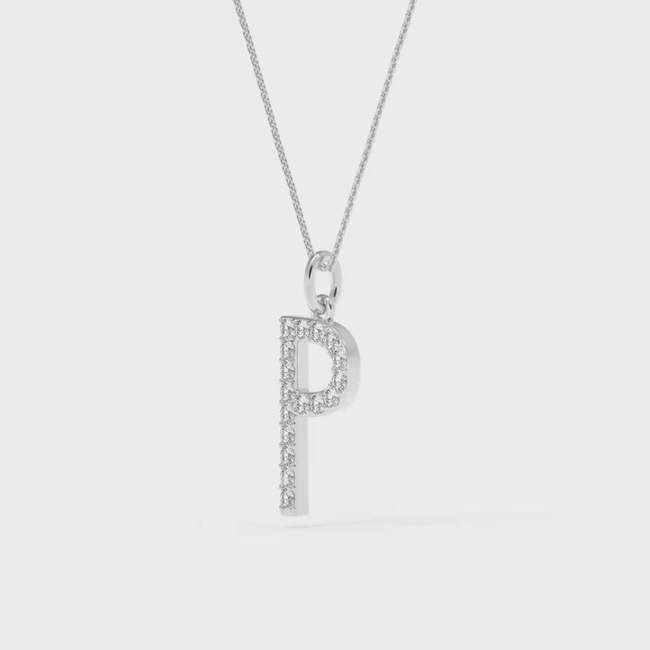 0.08 Cts White Diamond Letter "P" Pendant W/0 Chain in 14K Gold