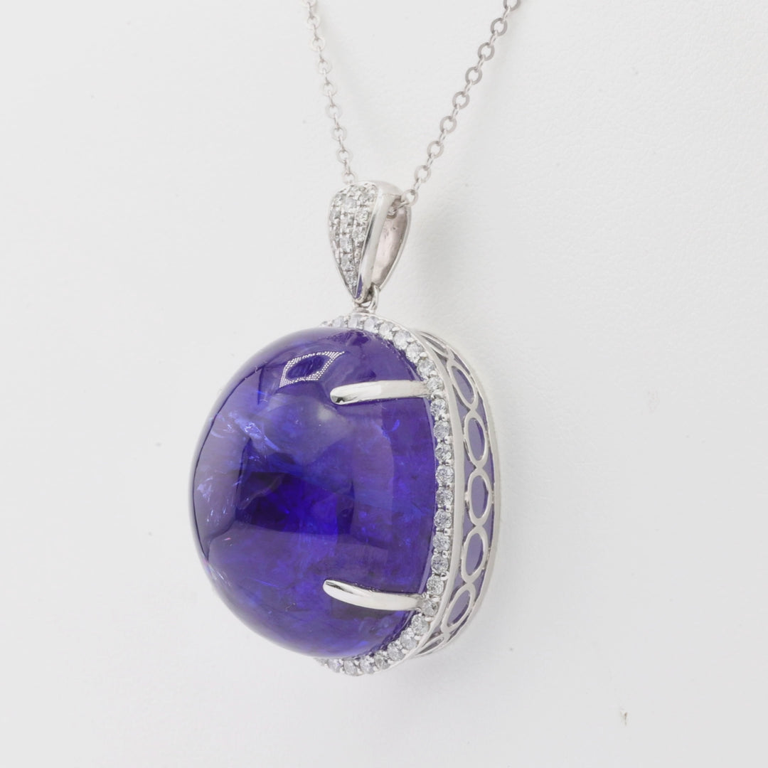 80.42 Cts Tanzanite and White Diamond Pendant in 14K White Gold