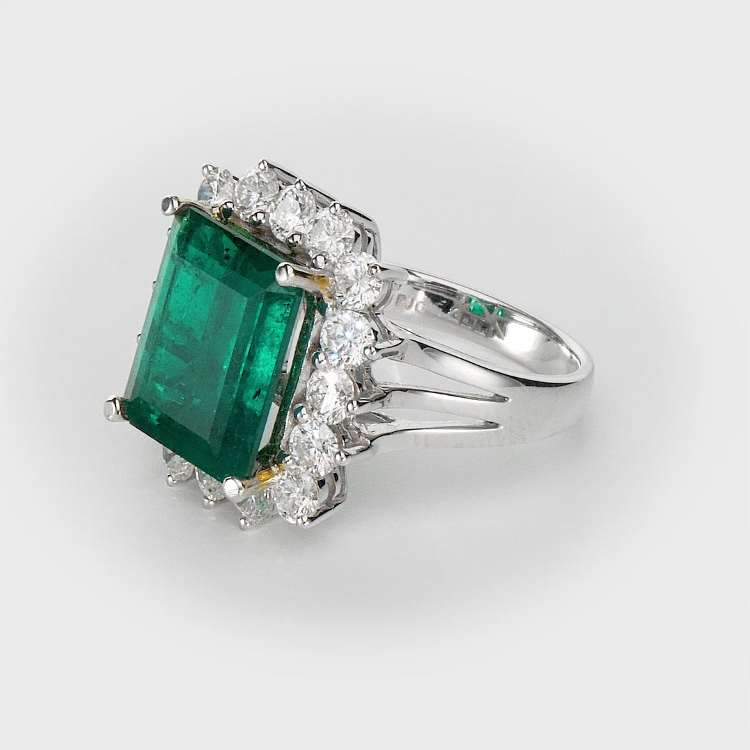 7.01 Cts Emerald and White Diamond Ring in 18K Two Tone