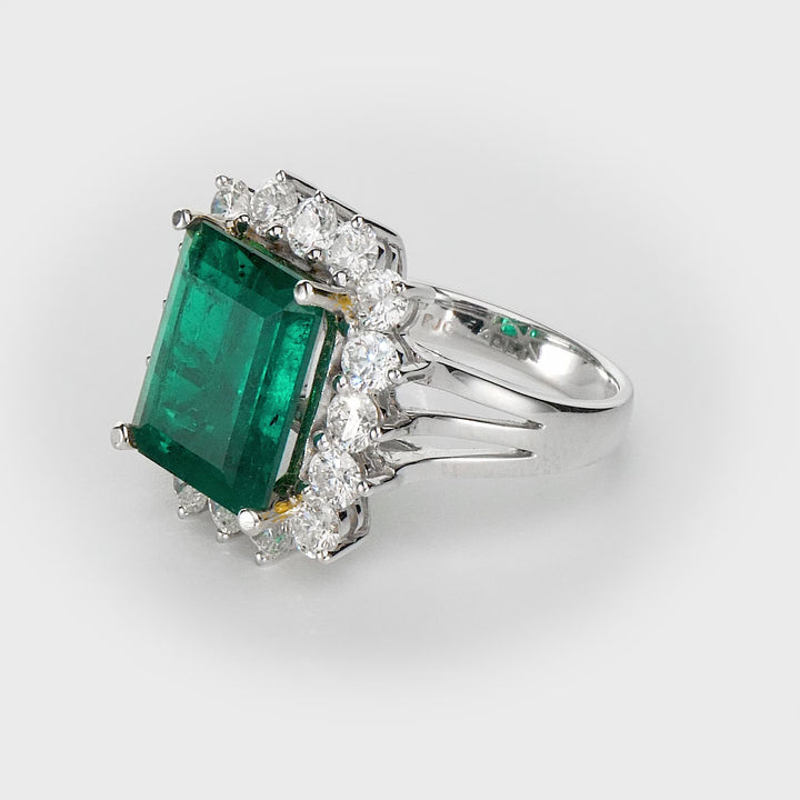 7.01 Cts Emerald and White Diamond Ring in 18K Two Tone