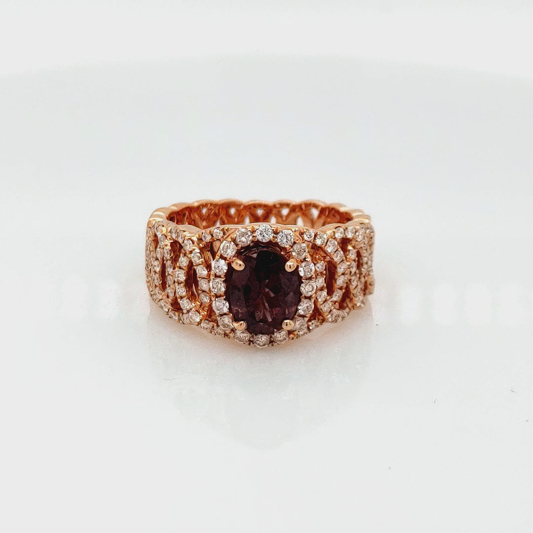 1.52 Cts Color Change Garnet and White Diamond Ring in 14K Rose Gold