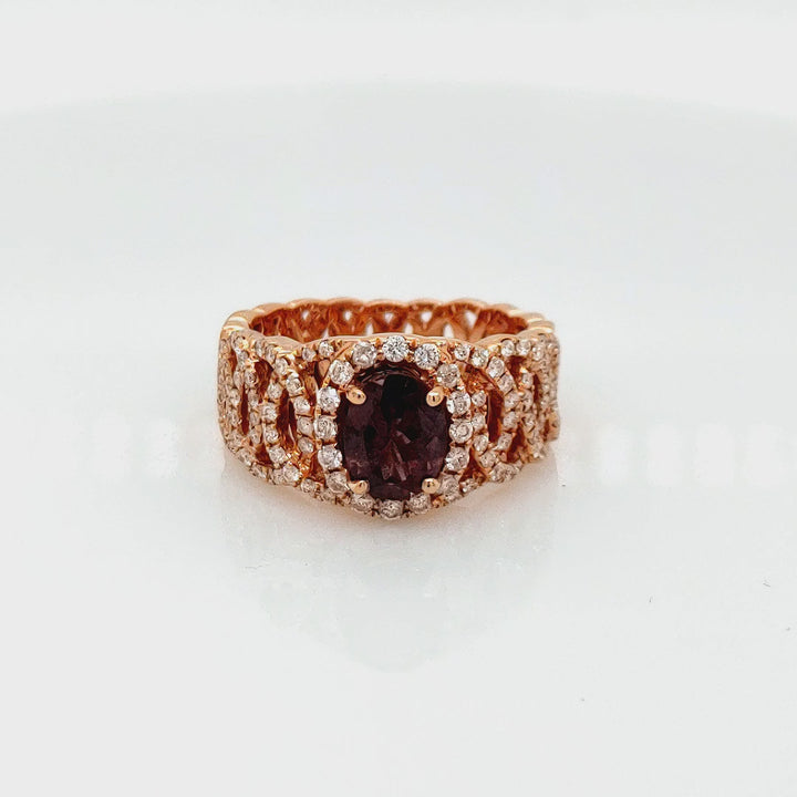 1.52 Cts Color Change Garnet and White Diamond Ring in 14K Rose Gold