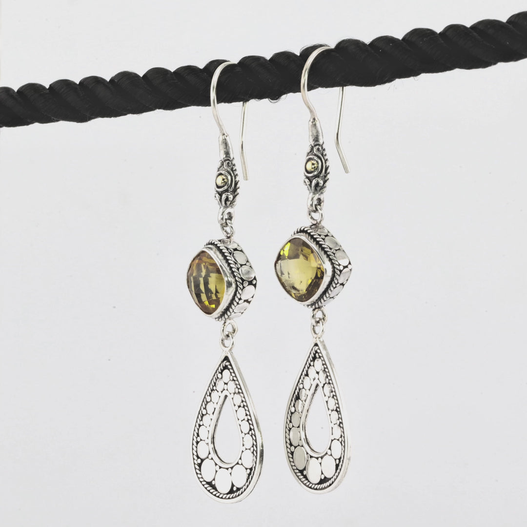 1.10 Cts Citrine Dangle Earring in Two Tone 925 Silver