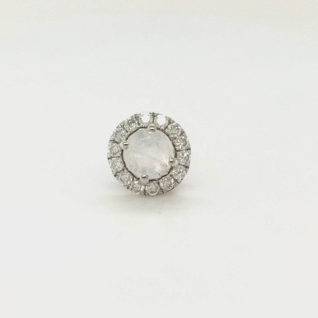 0.23 Cts Rainbow Moonstone and White Diamond Pendant in 14K White Gold