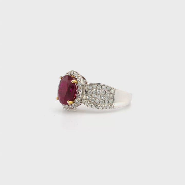 3.02 Cts Ruby and White Diamond Ring in 14K Two Tone