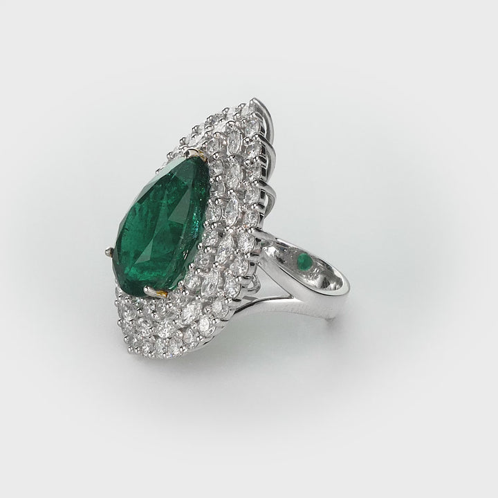 16.01 Cts Emerald and White Diamond Ring in 18K Two Tone