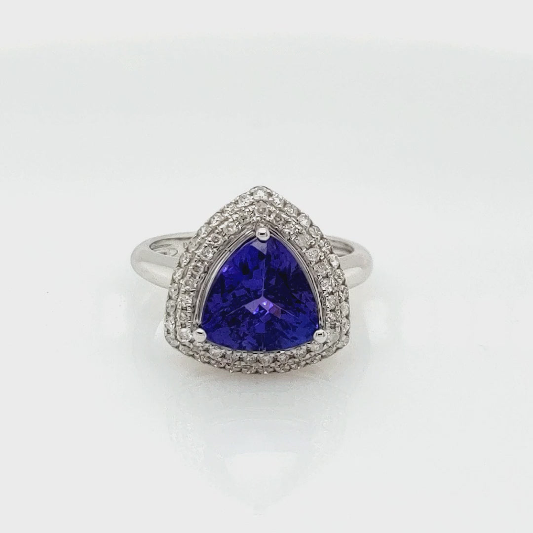 2.90 Cts Tanzanite and White Diamond Ring in 14K White Gold