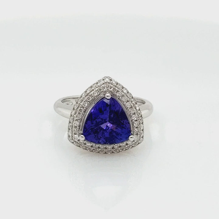 2.90 Cts Tanzanite and White Diamond Ring in 14K White Gold