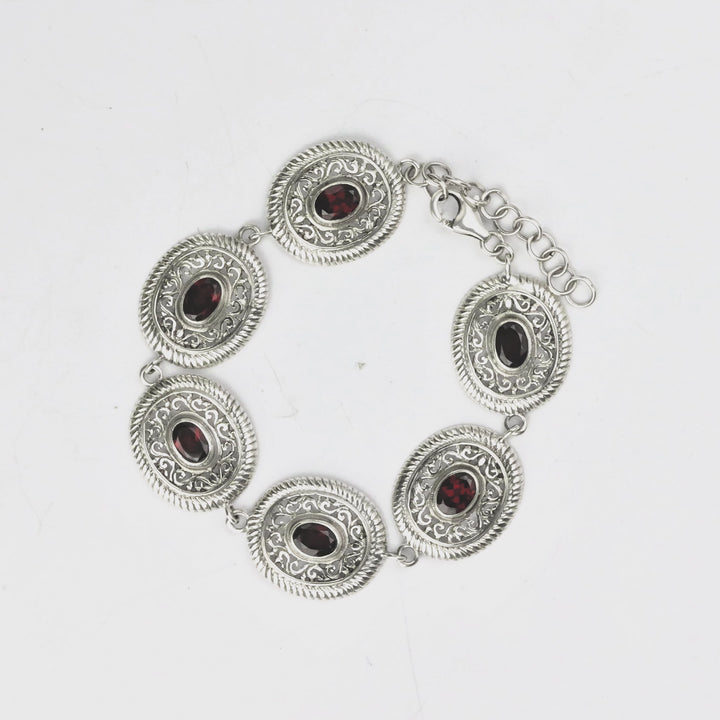 3.20 Cts Garnet Station Bracelet in Oxidized 925 Silver