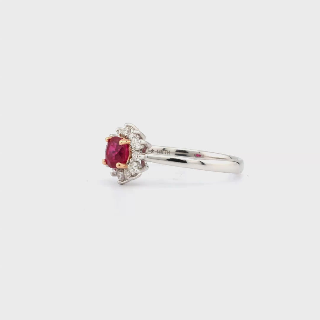 0.78 Cts Ruby and White Diamond Ring in 14K Two Tone