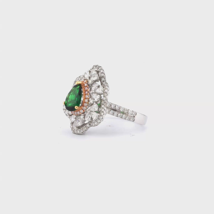 1.14 Cts Tsavorite and White Diamond Ring in 18K Two Tone