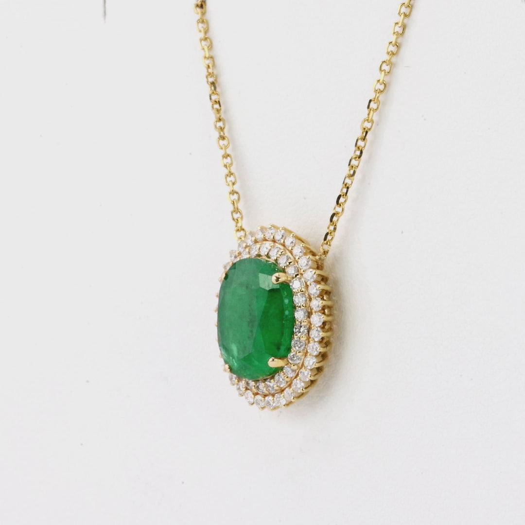 3.5 Cts Emerald and White Diamond Pendant in 14K Yellow Gold