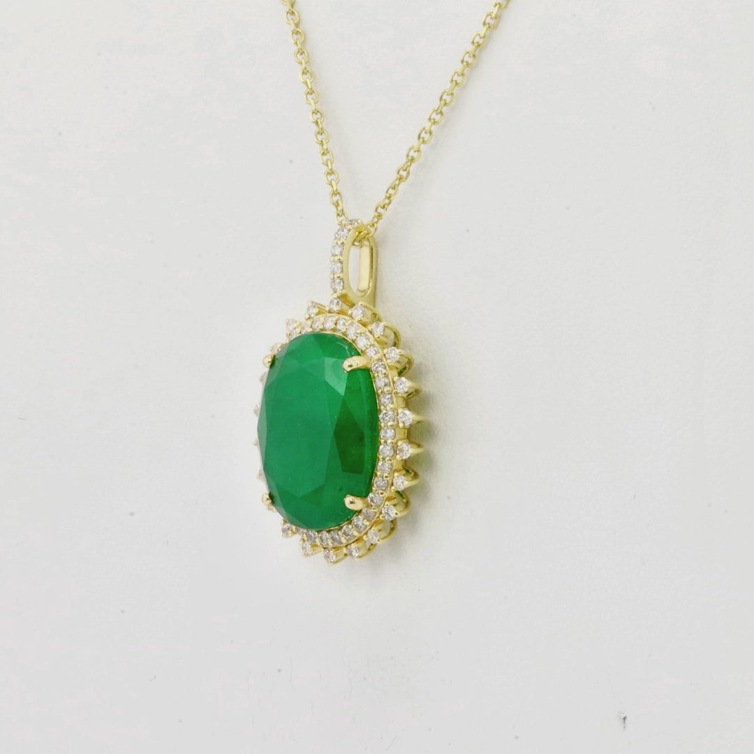 7.94 Cts Emerald and White Diamond Pendant in 14K Yellow Gold