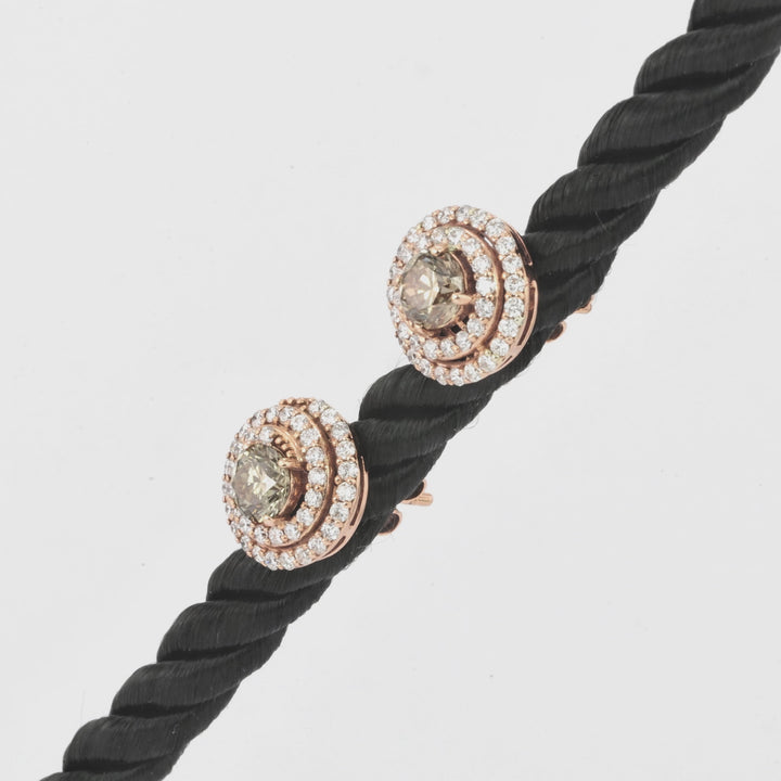 1 Cts Brown Diamond and White Diamond Earring in 14K Rose Gold