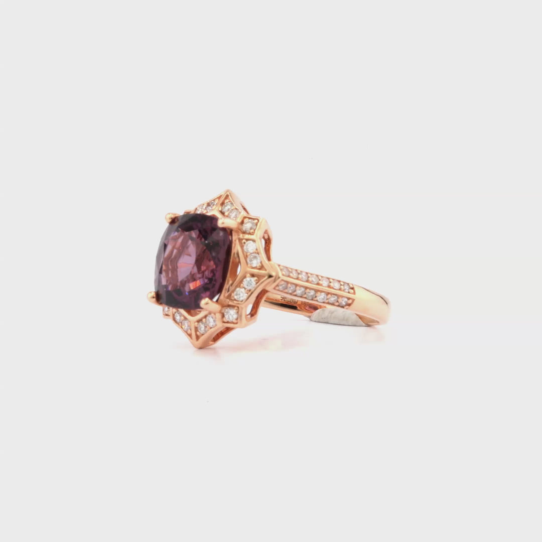 3.9 Cts Purple Spinel and White Diamond Ring in 14K Rose Gold