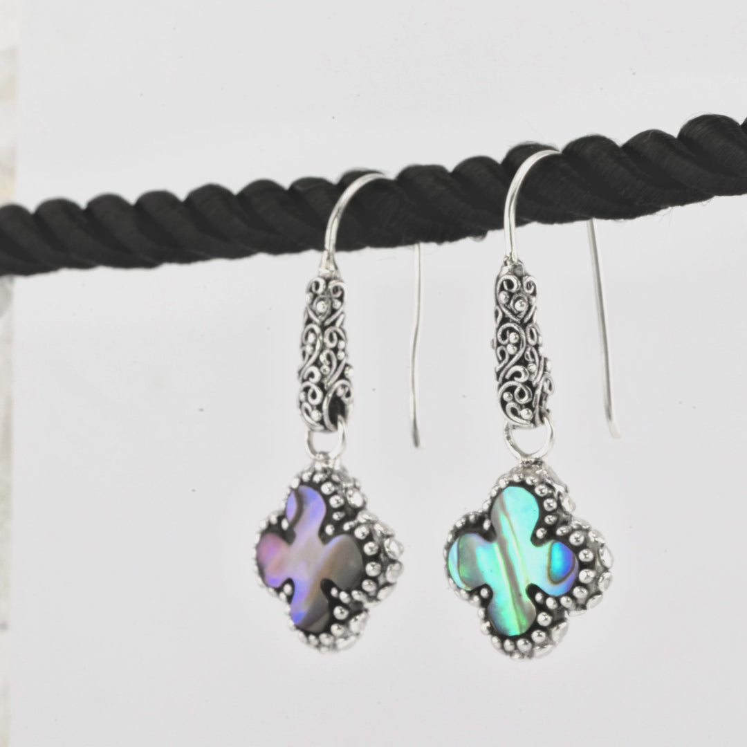 3.00 Cts Abalone Drop Earring in Oxidized 925 Silver