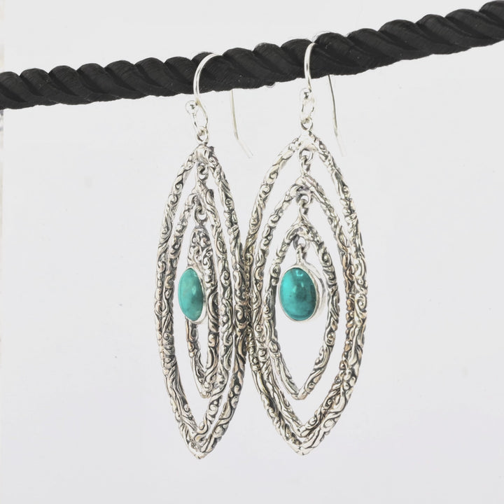 0.6 Cts Turquoise Dangle Earring in Oxidized 925 Silver