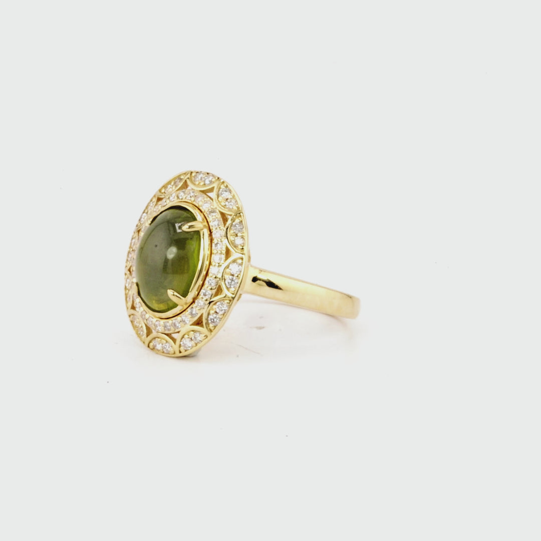 4.07 Cts Sillimanite and White Diamond Ring in 14K Yellow Gold