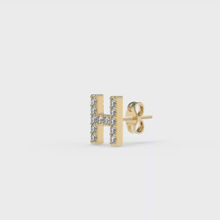 0.06 Cts White Diamond Letter "H" Single Sided Earring in 14K Gold