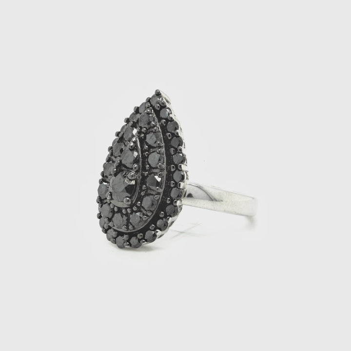 2.07 Cts Black Diamond RIng in 925 Two Tone