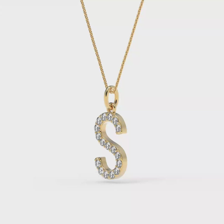 0.08 Cts White Diamond Letter "S" Pendant W/0 Chain in 14K Gold