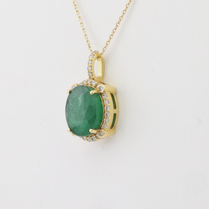 4.99 Cts Emerald and White Diamond Pendant in 14K Yellow Gold