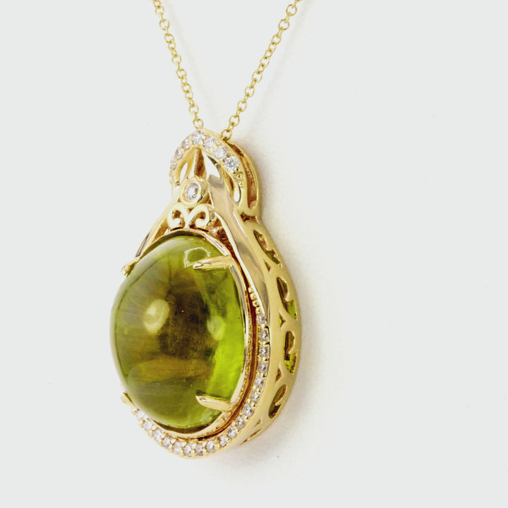 16.77 Cts Sillimanite and White Diamond Pendant in 14K Yellow Gold