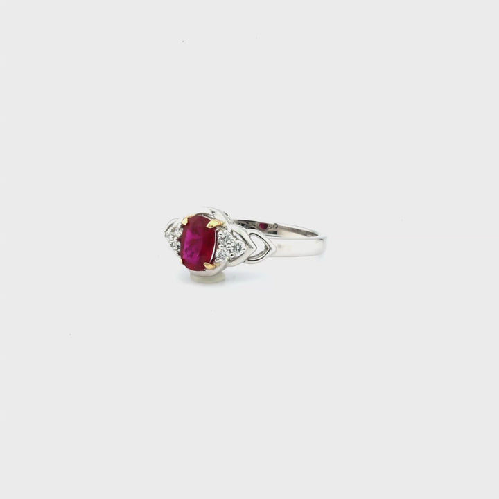 0.98 Cts Ruby and White Diamond Ring in 14K Two Tone