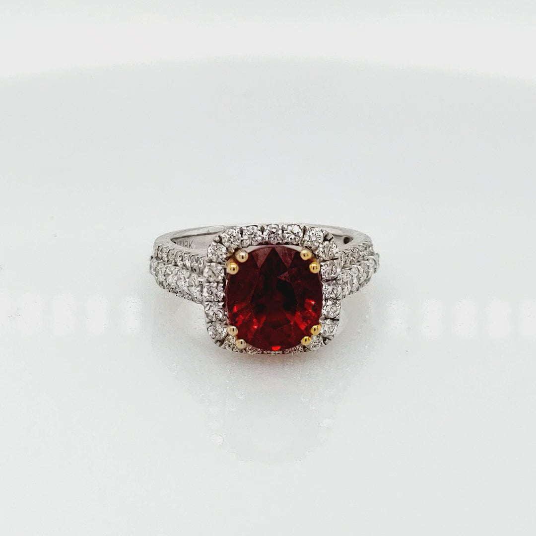 4.65 Cts Sunset Spessartite and White Diamond Ring in 18K 2-Tone