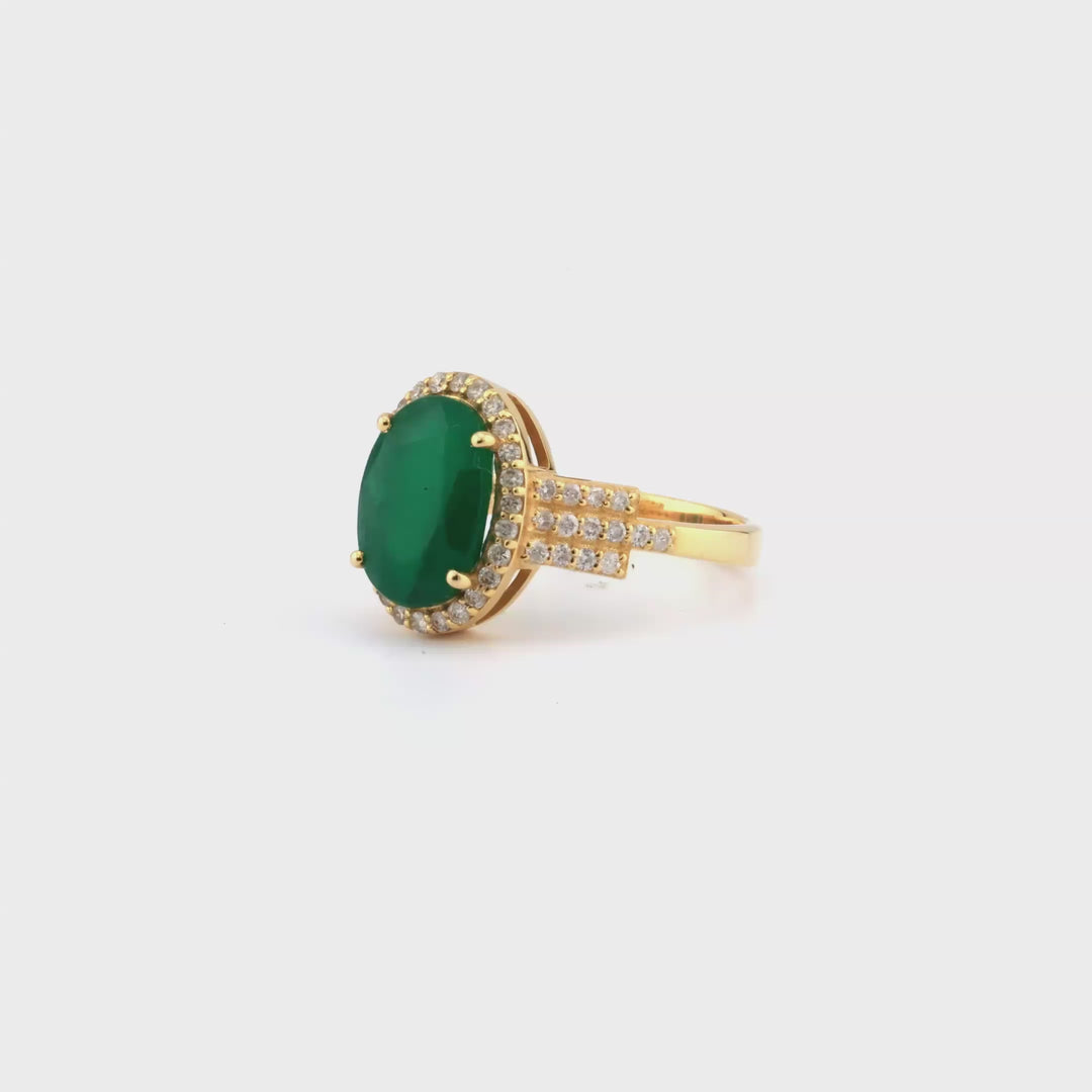 3.36 Cts Emerald and White Diamond Ring in 14K Yellow Gold