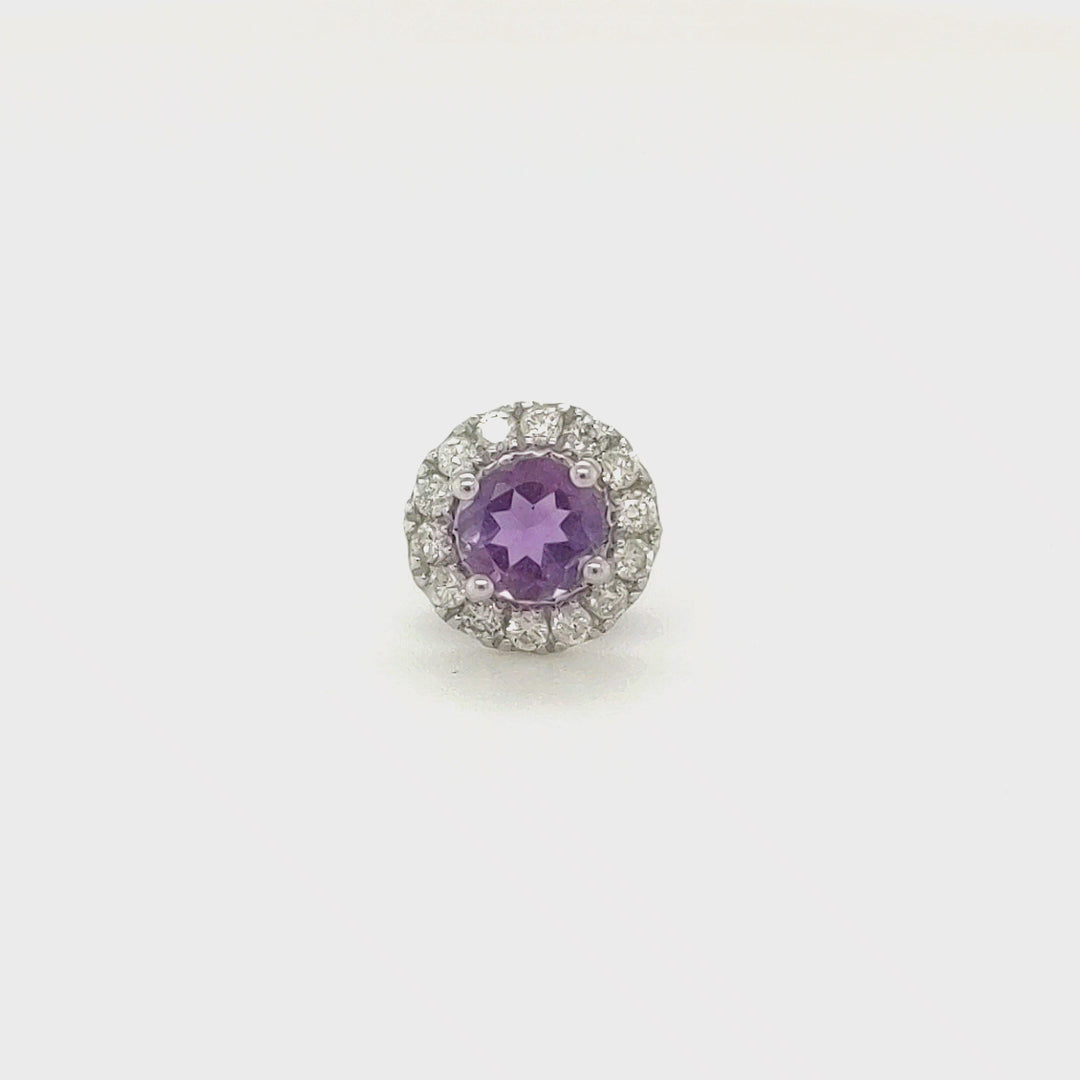 0.22 Cts Amethyst and White Diamond Pendant in 14K White Gold