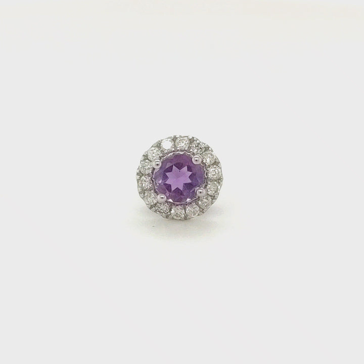 0.22 Cts Amethyst and White Diamond Pendant in 14K White Gold