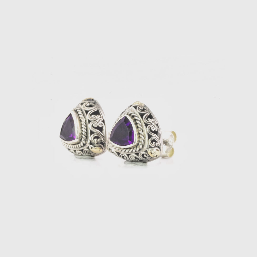 2.40 Cts Amethyst Stud Earring in Two Tone 925 Silver