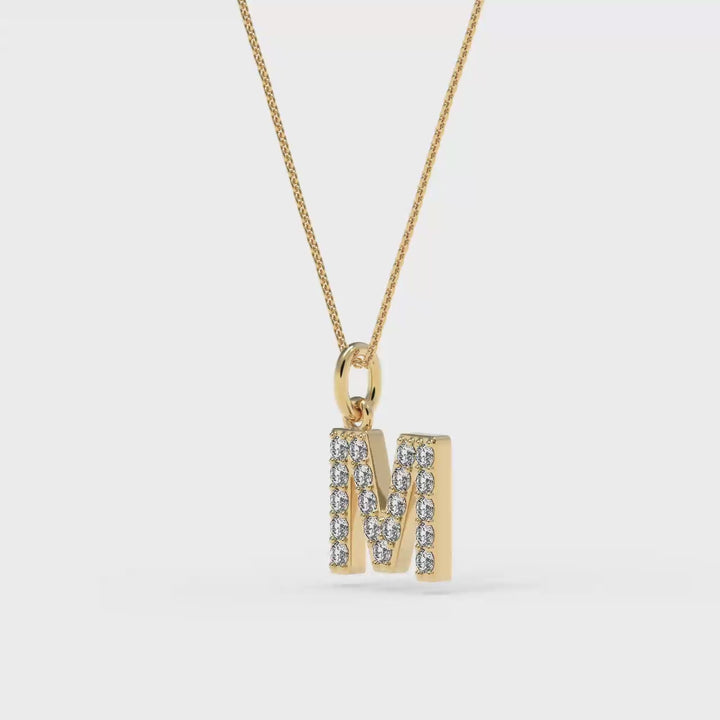 0.08 Cts White Diamond Letter "M" Pendant W/0 Chain in 14K Gold