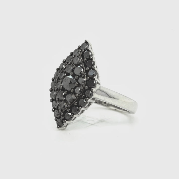 2.42 Cts Black Diamond Ring in 925 Two Tone