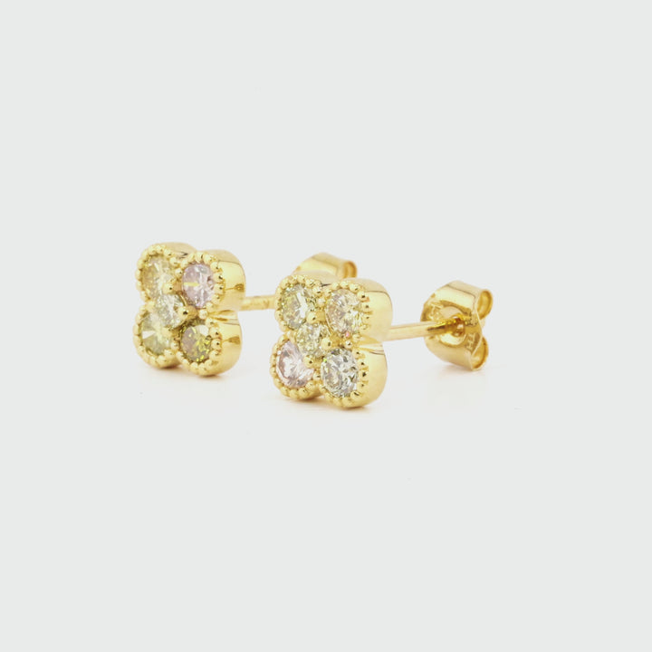 0.54 Cts Multi Color Diamond Earring in 14K Yellow Gold