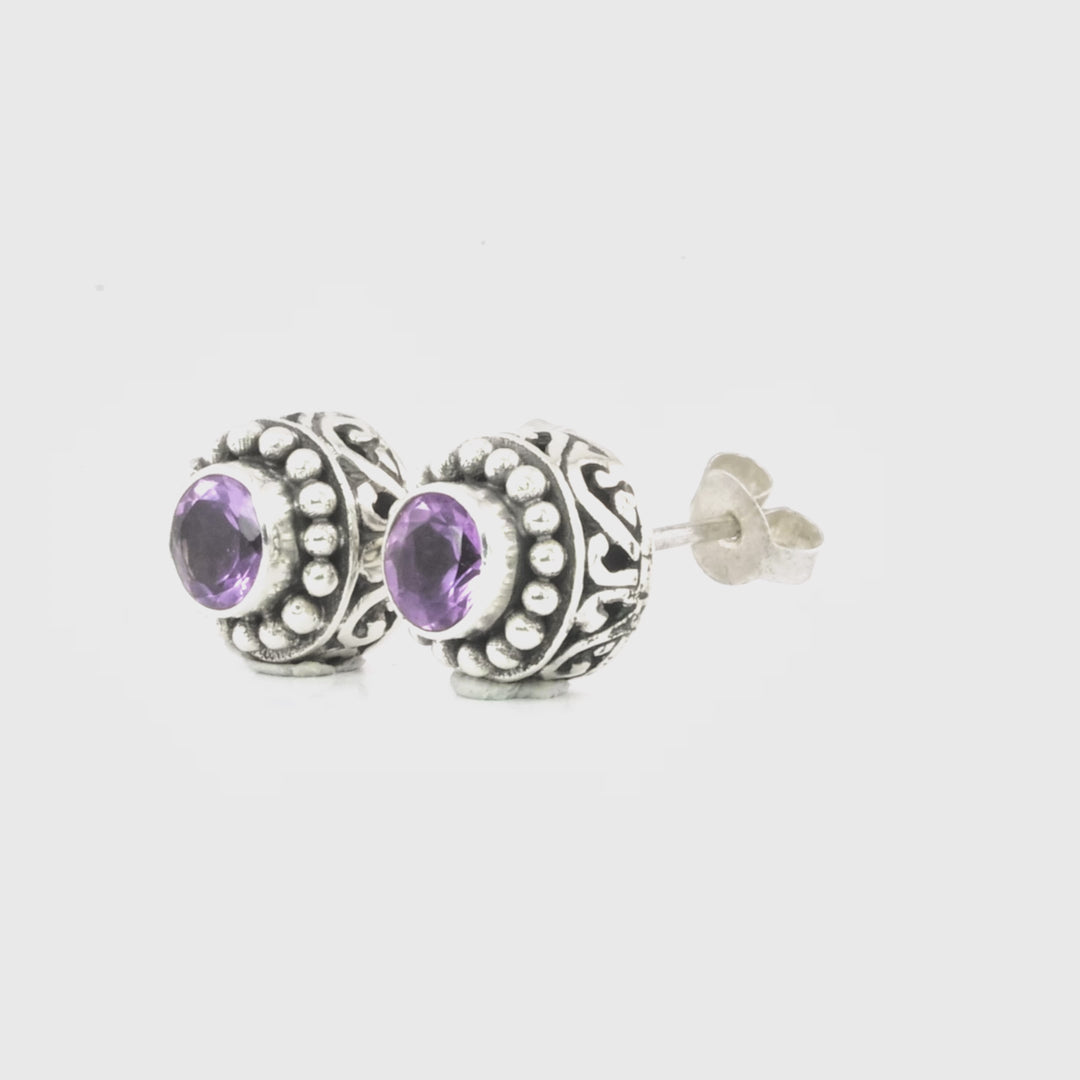 1.20 Cts Amethyst Stud Earring in Oxidized 925 Silver