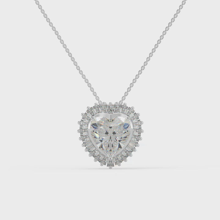 3.00 DEW Heart Shape White Moissanite Heart Pendant in 14K White Gold