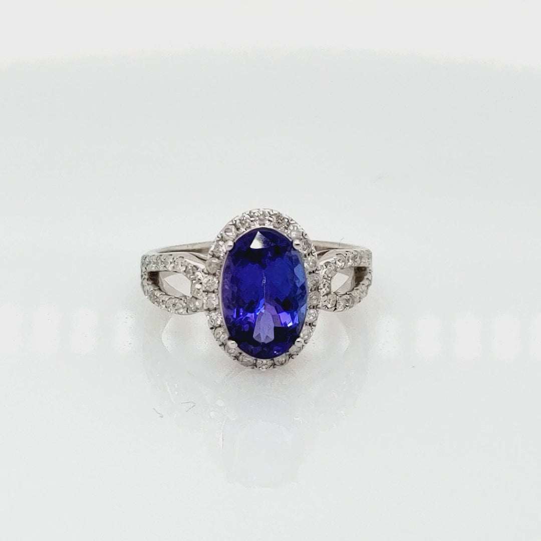 2.30 Cts Tanzanite and White Diamond Ring in 14K White Gold