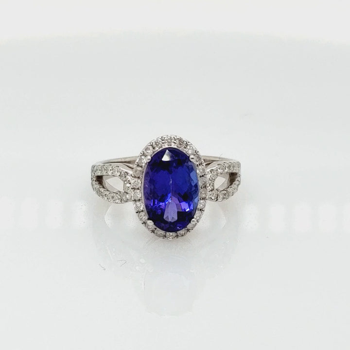 2.30 Cts Tanzanite and White Diamond Ring in 14K White Gold