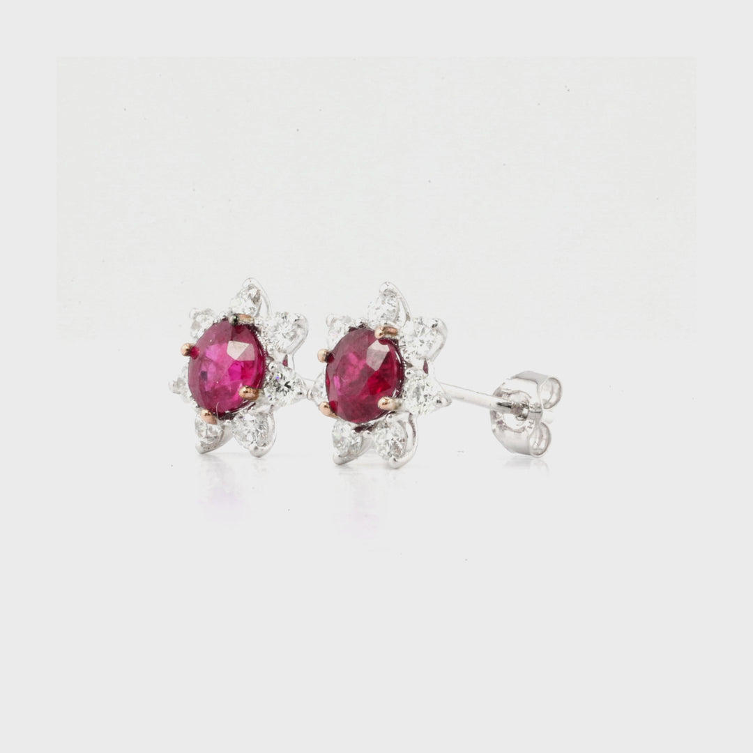 1.4 Cts Ruby and White Diamond Earring in 14K Two Tone