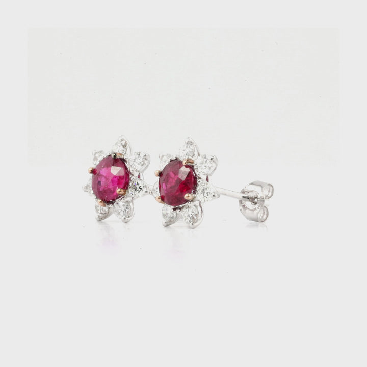 1.4 Cts Ruby and White Diamond Earring in 14K Two Tone