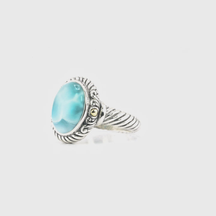 1.20 Cts Larimar Solitaire Ring in Two Tone 925 Silver