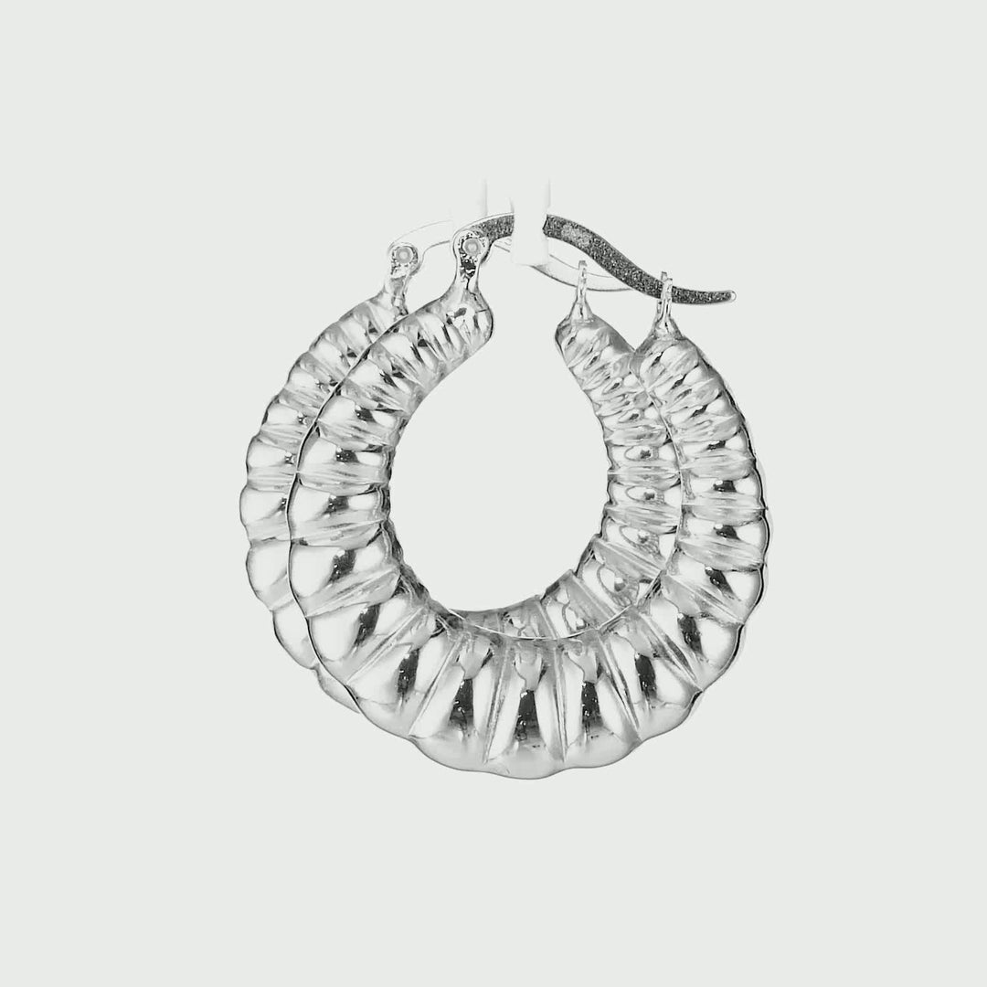 White Rhodium Plated Hoop Earring in 925 Sterling Silver